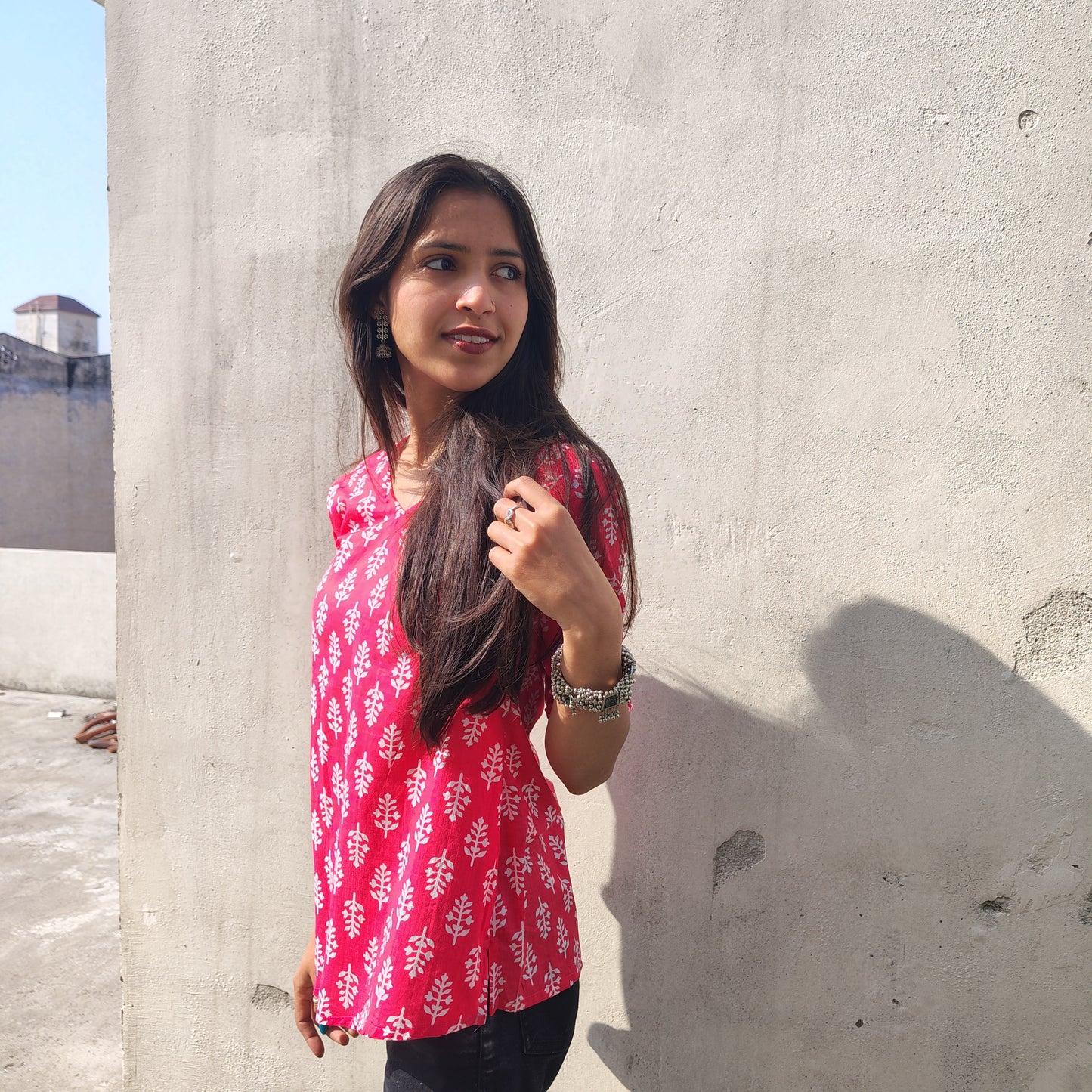 Butti print corset back short kurti