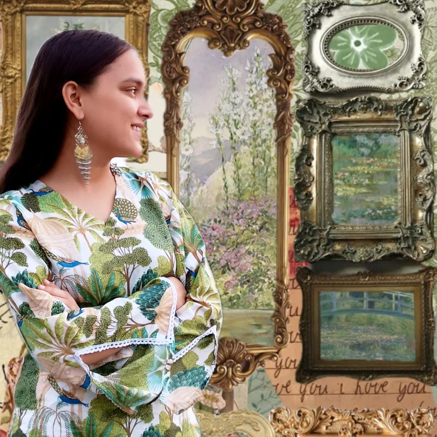 Green Floral Short Kurti