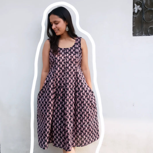 Box pleated cotton dress