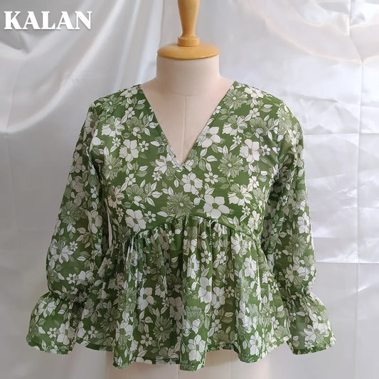 Green Floral Peplum Top – Natural & Stylish
