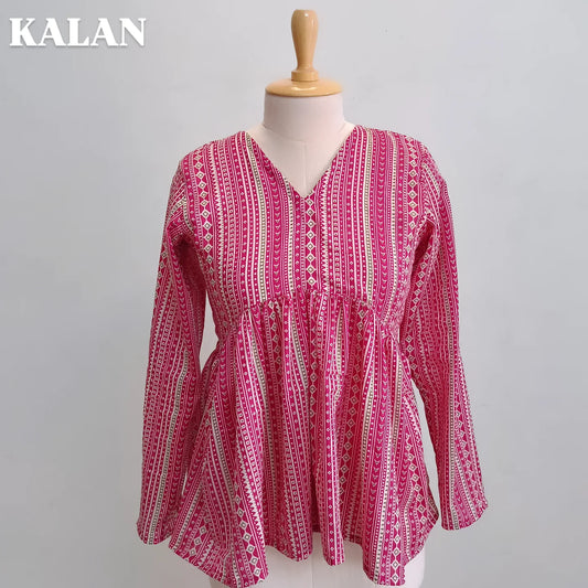 Pink Striped cotton  Peplum Top – Aesthetic Look