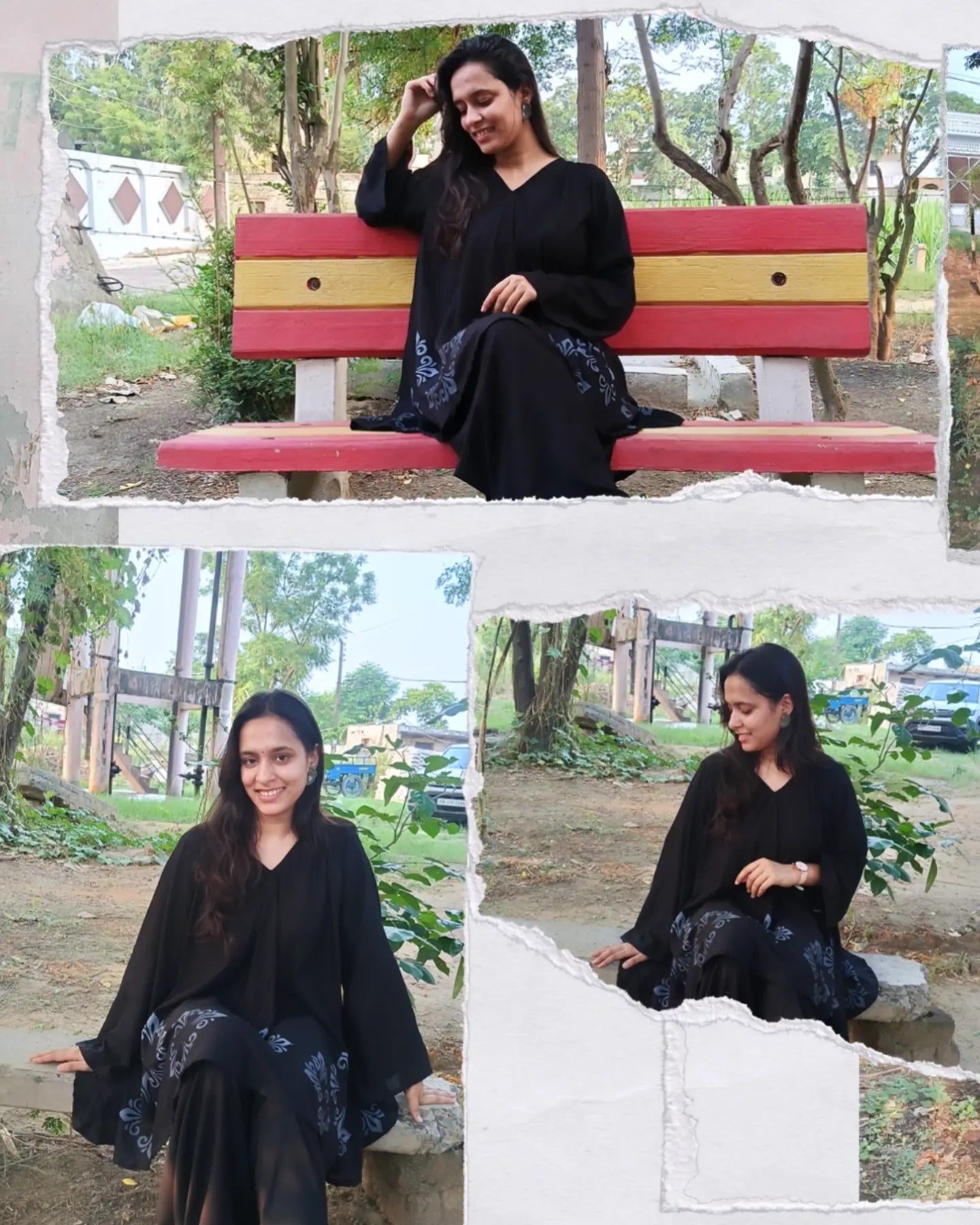 Black Hand Screen Print Circular Shirt with Straight Salwar Set