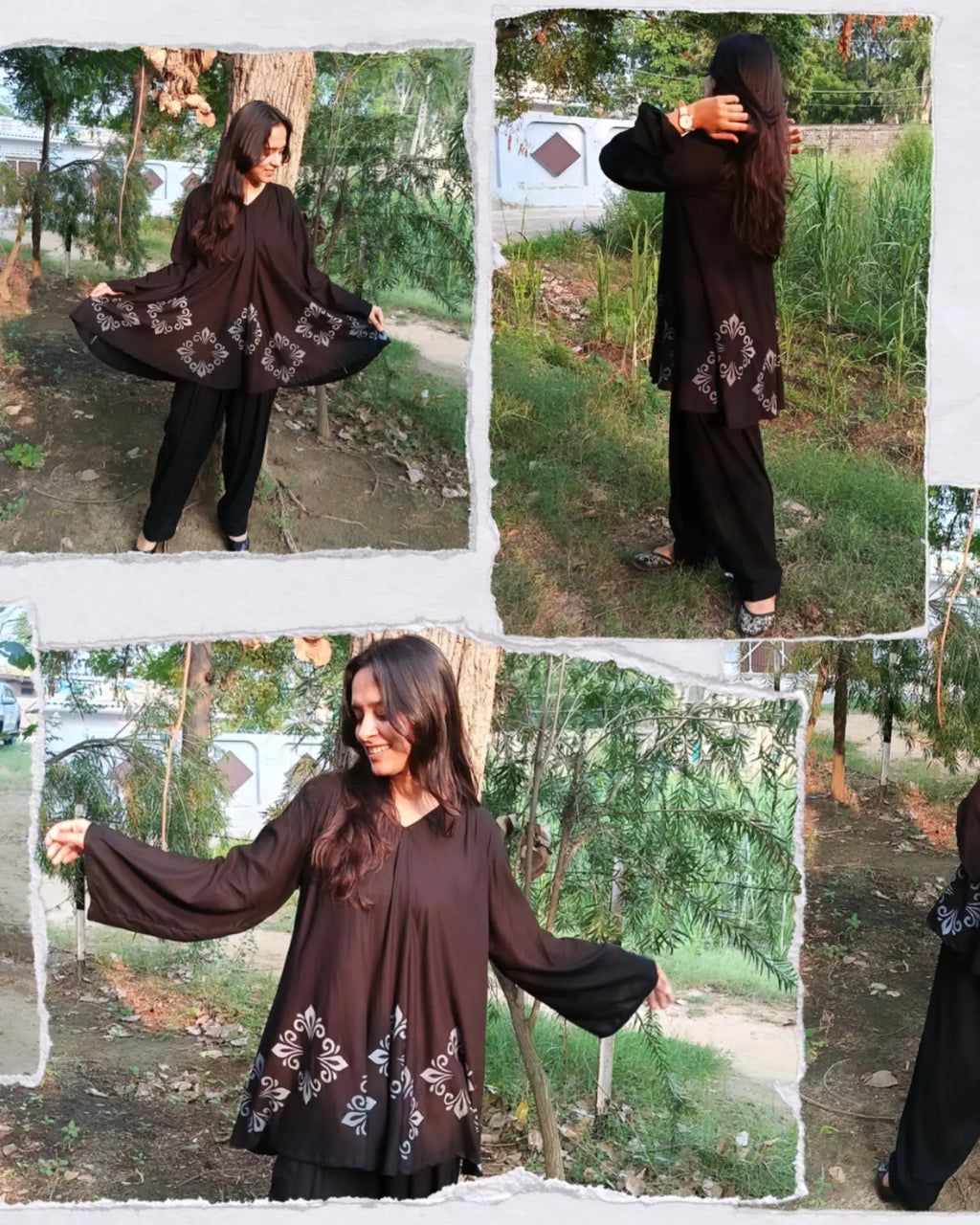 Black Hand Screen Print Circular Shirt with Straight Salwar Set