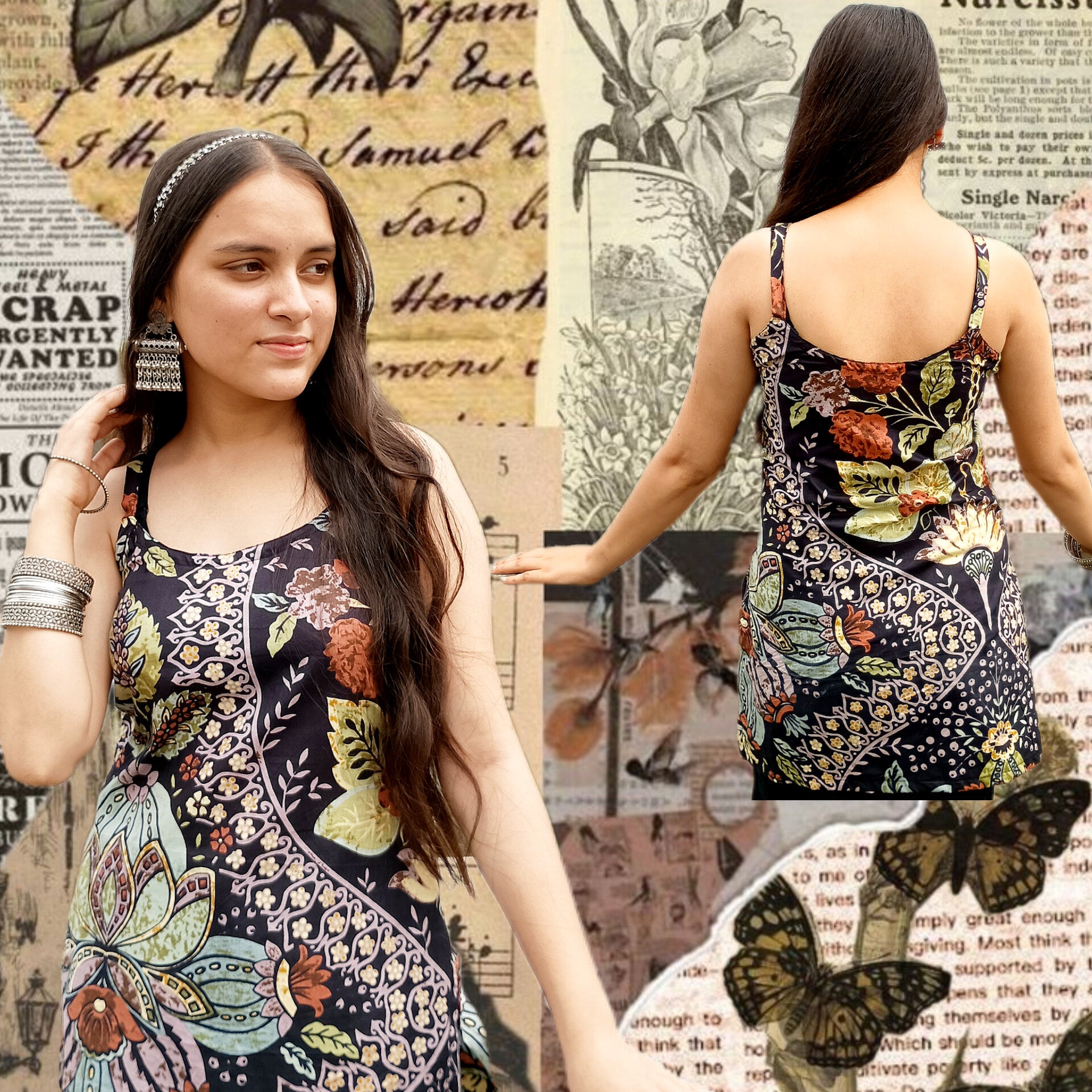 Woman wearing a floral strap kurti