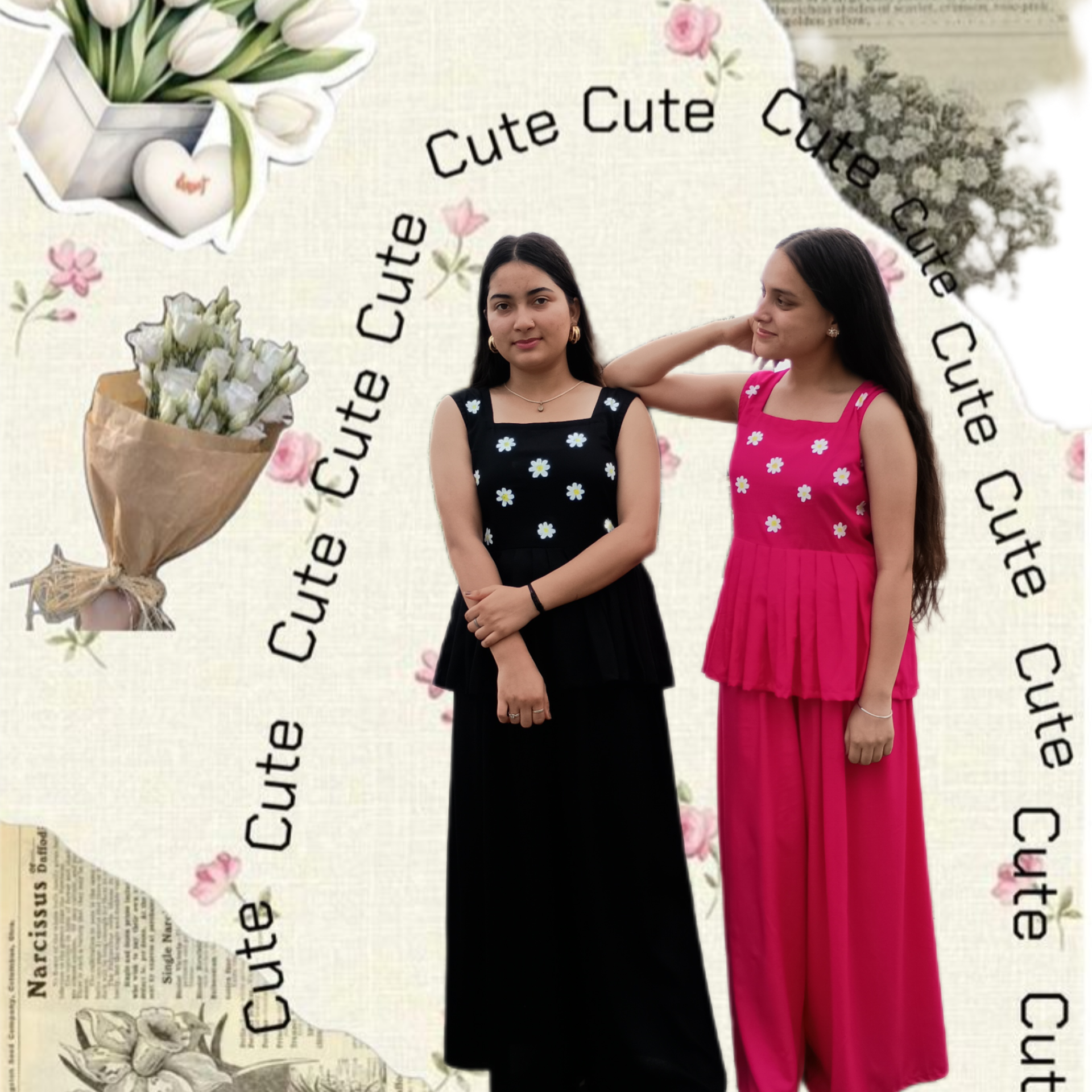 Hand-Painted Cordset for Women – Cute & Charming in Pink & Black
