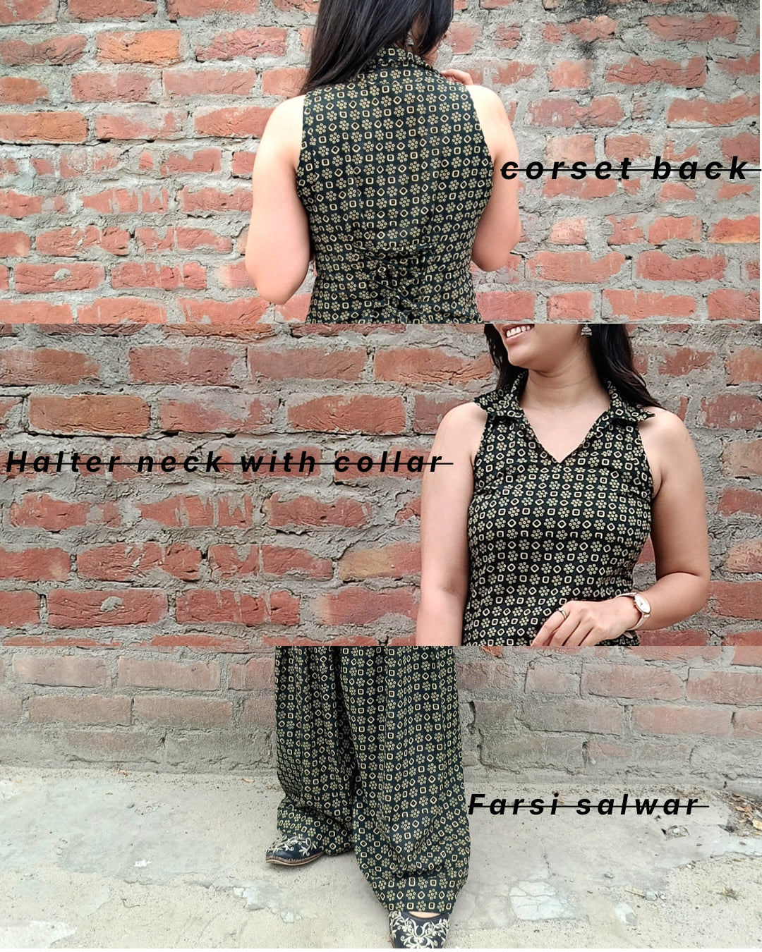 Halter neck kurti with farsi salwar– Cotton Ethnic Wear for Women