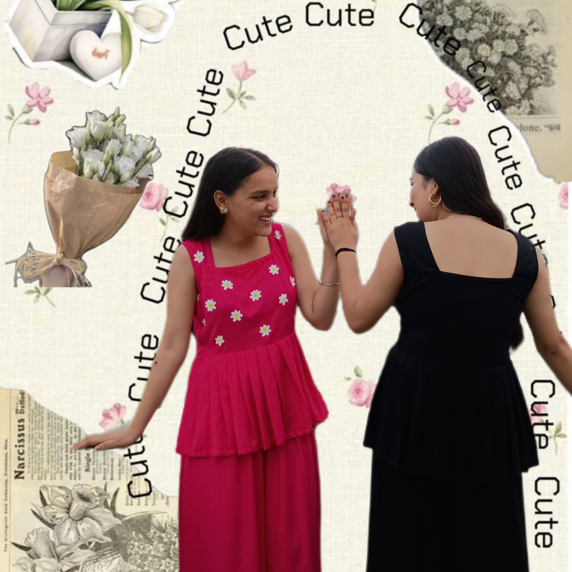Hand-Painted Cordset for Women – Cute & Charming in Pink & Black