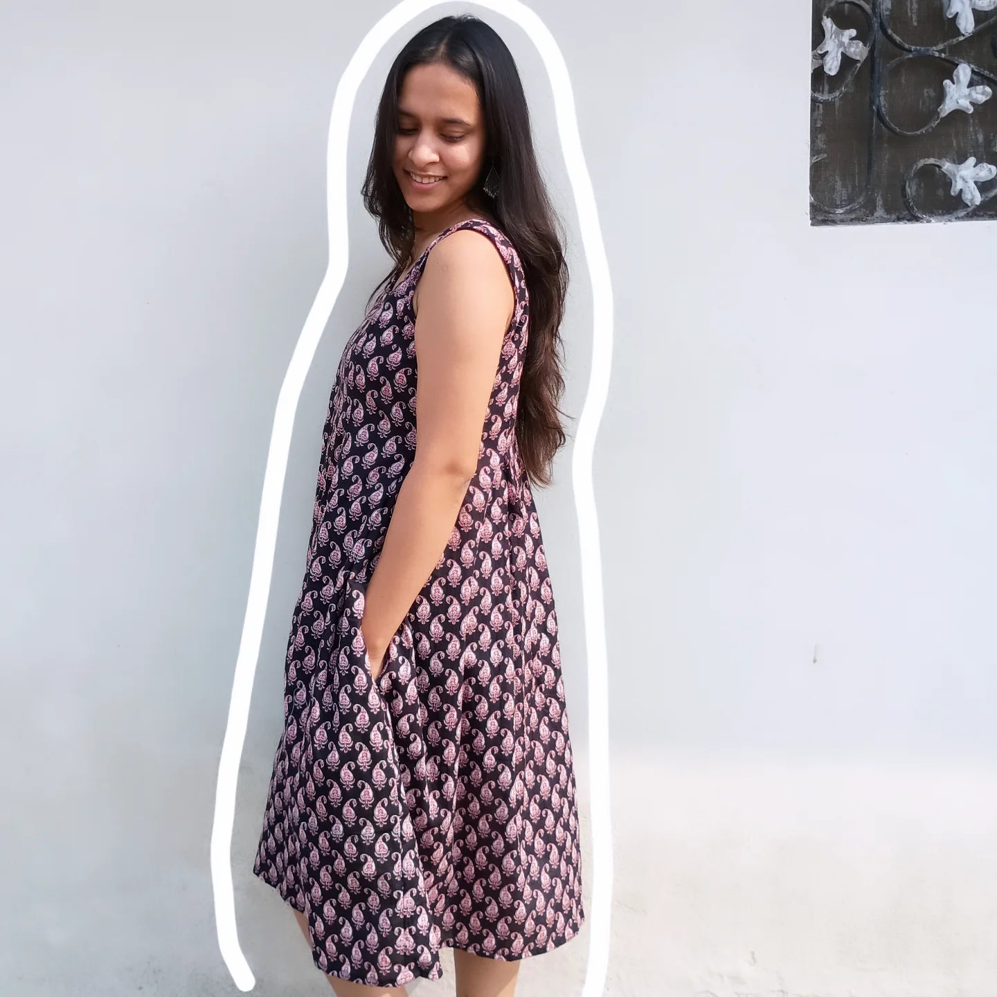 Box pleated cotton dress