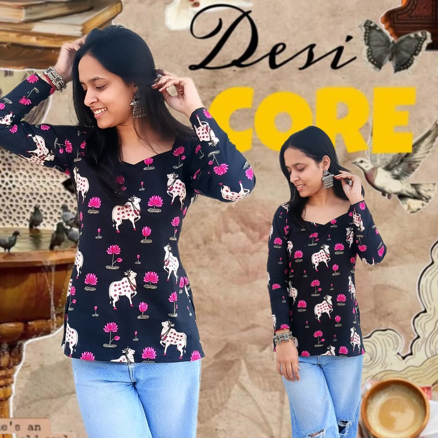 Black Pichwai print kurti