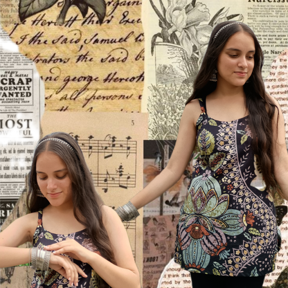 Black Floral Short Kurti